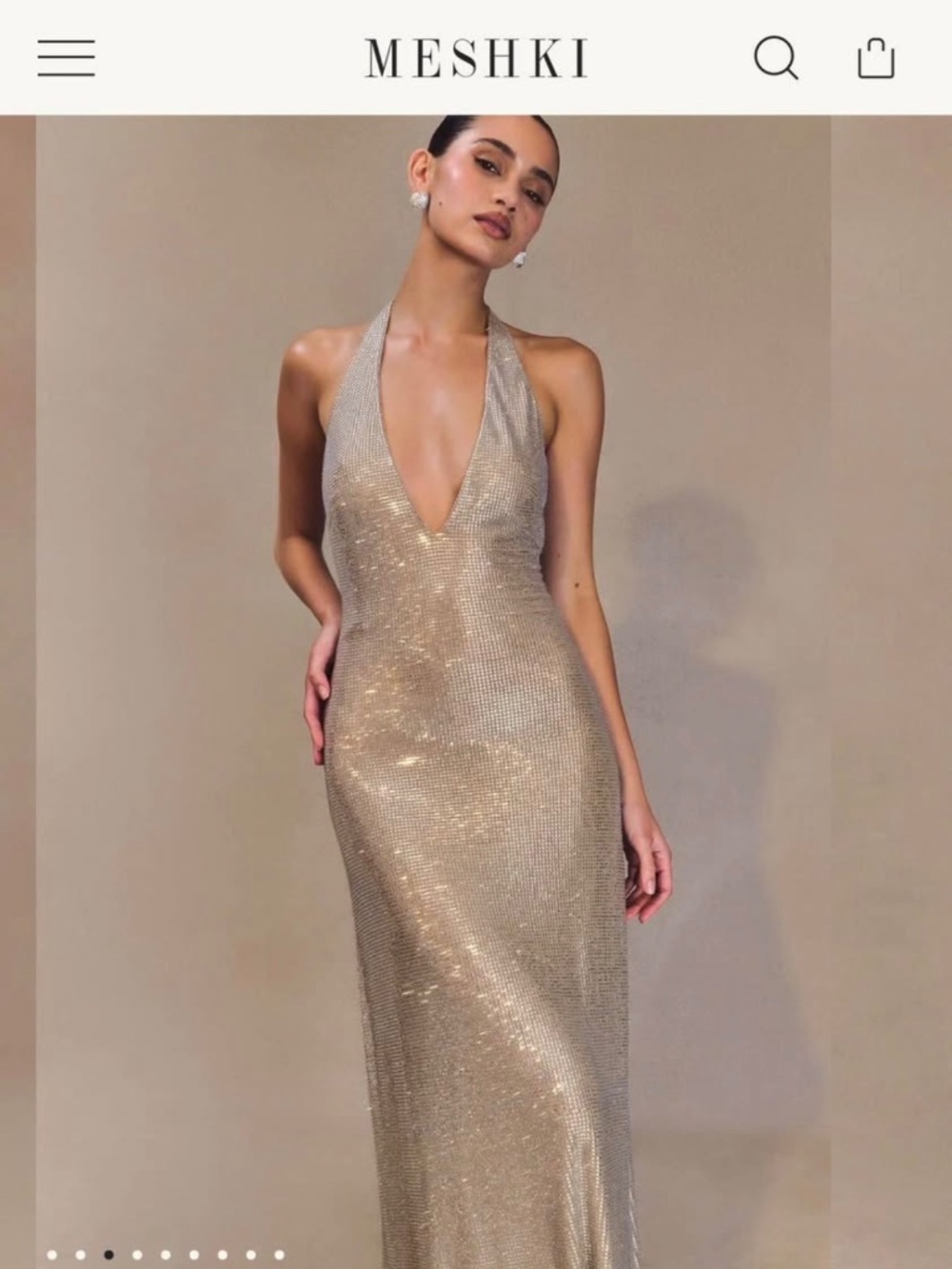 MESHKI Genie Diamante Halter Midi Dress Nude - XXS